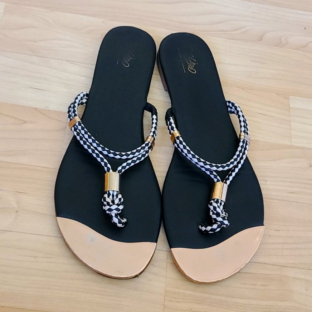 Mossimo Women's Thong Flip Flop Sandals Size 10 Black White Braided Straps